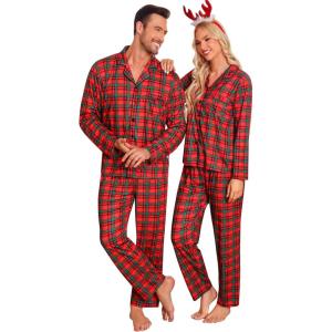 SWOMOG Family Matching Pajamas Set Christmas Plaid Pajamas for Men Women Long Sleeve Sleepwear Pjs Set(Red Green Plaid（no Pockets))