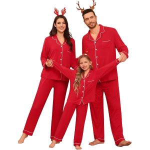 SWOMOG Family Matching Pajamas Set Christmas Plaid Pajamas for Men Women Long Sleeve Sleepwear Pjs Set(Red（no Pockets))