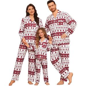 SWOMOG Family Matching Pajamas Set Christmas Plaid Pajamas for Men Women Long Sleeve Sleepwear Pjs Set(White Red Christmas（no Pockets))