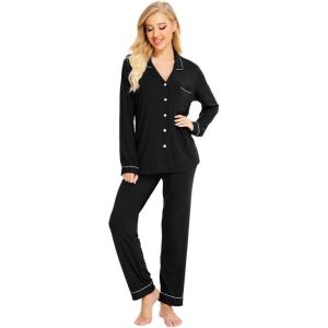 SWOMOG Womens Pajamas Set Long Sleeve Sleepwear Button Down Nightwear Soft Cotton Pj Lounge Sets(Carbon)