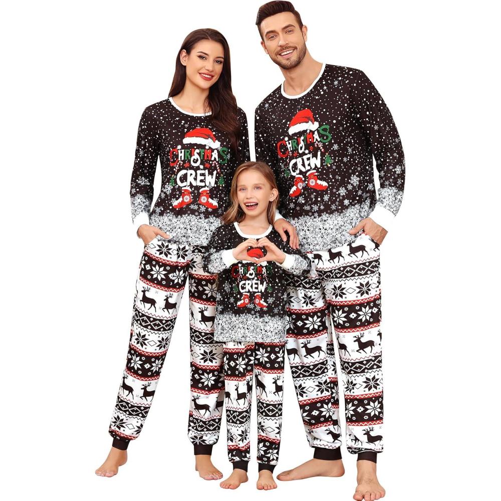 imageSWOMOG Family Christmas Pajamas Matching Sets Holiday Christmas Jammies Christmas PJs Matching Xmas Pjs for Adults Kids Black Christmas Print 130