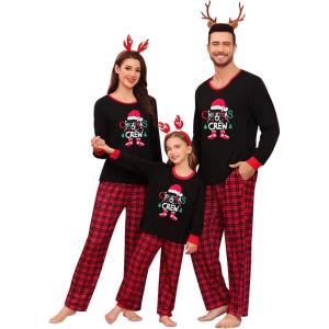 SWOMOG Couple Matching Pajamas Set Christmas Pajamas Long Sleeve Button Down Pj Set Festival Party Xmas Sleepwear Men,Black Christmas Tree,Medium