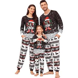SWOMOG Family Christmas Pajamas Matching Sets Holiday Christmas Jammies Christmas PJs Matching Xmas Pjs for Adults Kids Black Christmas Print Women Medium