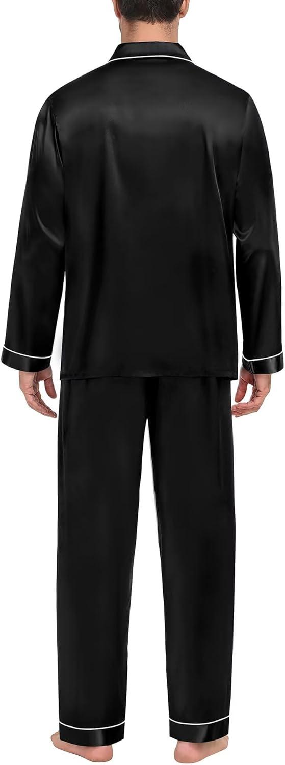 imageSWOMOG Family Matching Pajama Set 2Pcs Silk Satin Sleepwear Long Sleeve Button Down LoungewearBlack