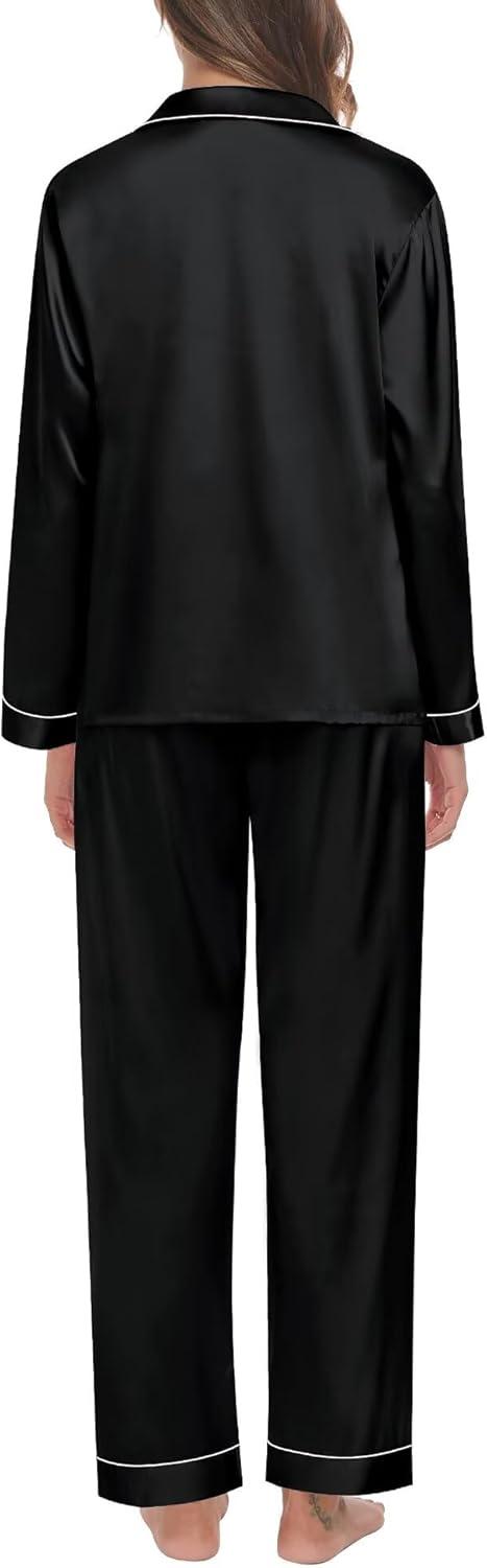 imageSWOMOG Family Matching Pajama Set 2Pcs Silk Satin Sleepwear Long Sleeve Button Down LoungewearBlack