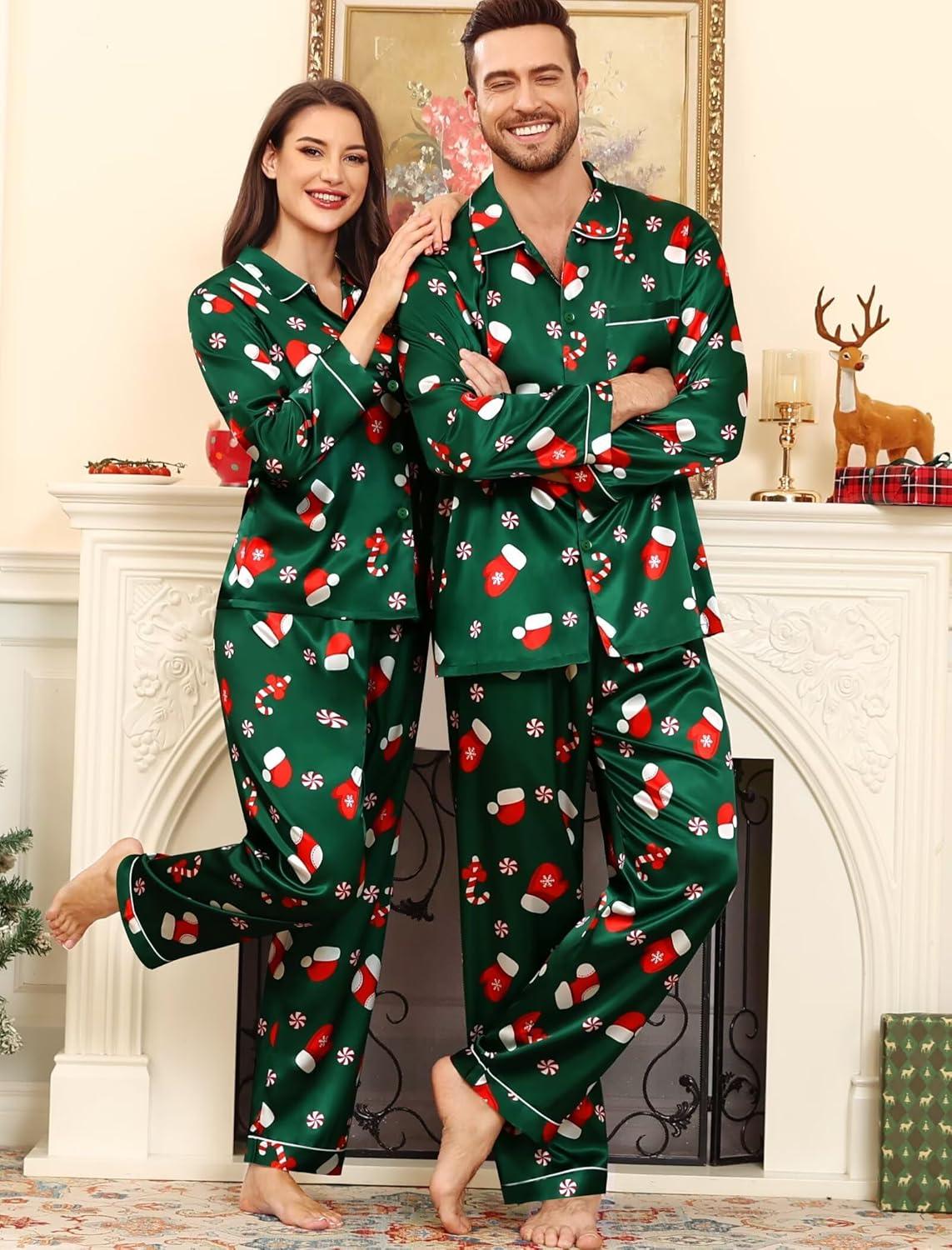 imageSWOMOG Family Matching Pajama Set 2Pcs Silk Satin Sleepwear Long Sleeve Button Down LoungewearChampagne