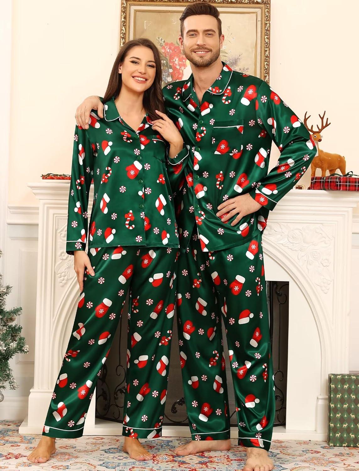 imageSWOMOG Family Matching Pajama Set 2Pcs Silk Satin Sleepwear Long Sleeve Button Down LoungewearChampagne