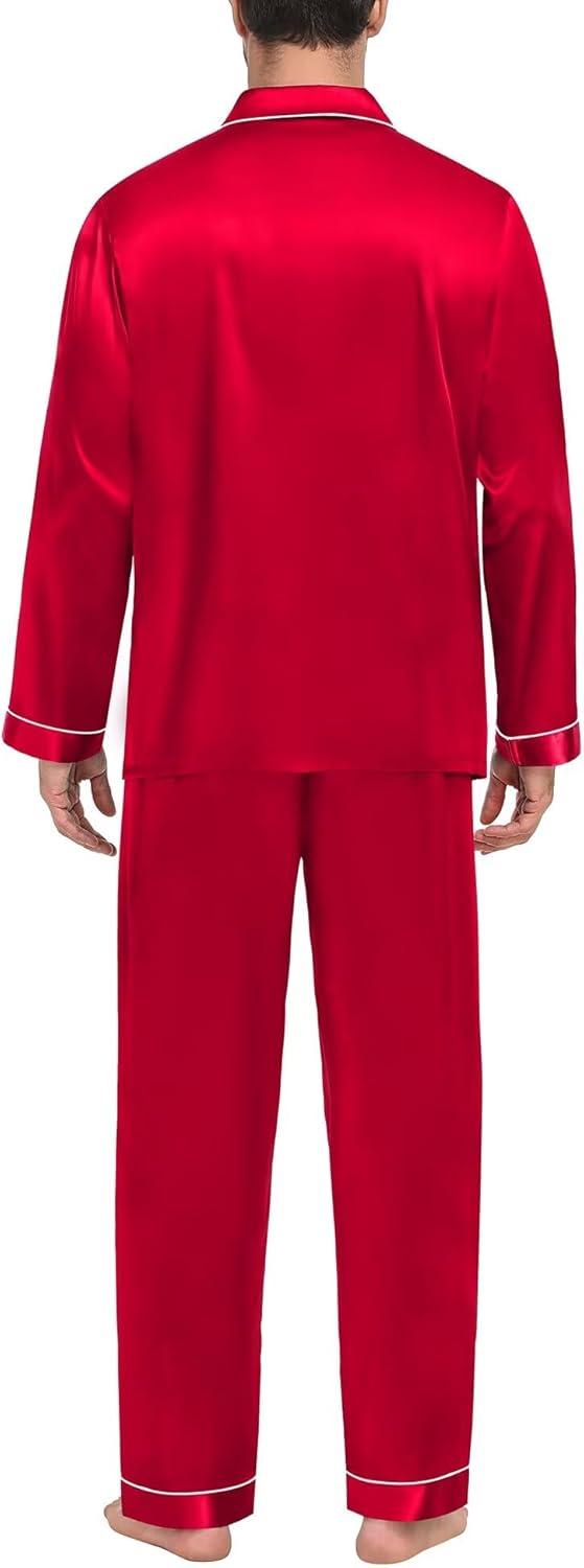 imageSWOMOG Family Matching Pajama Set 2Pcs Silk Satin Sleepwear Long Sleeve Button Down LoungewearRed