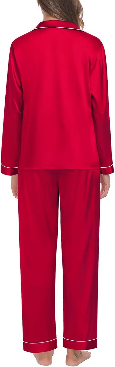 imageSWOMOG Family Matching Pajama Set 2Pcs Silk Satin Sleepwear Long Sleeve Button Down LoungewearRed
