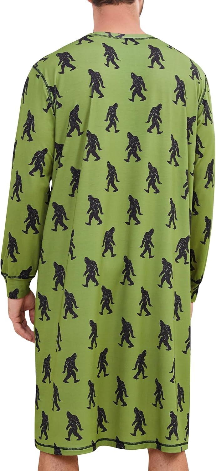 imageSWOMOG Mens Nightgown Long Sleeve Lounge Sleep Henley Shirt Pajama Big amp Tall Nightshirt Comfy Nightwear SXXLArmy Green Bigfoot