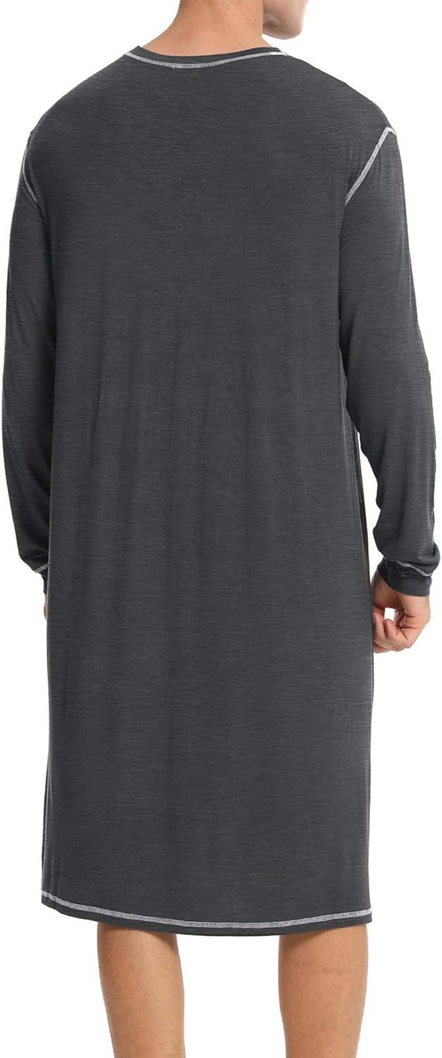 imageSWOMOG Mens Nightgown Long Sleeve Lounge Sleep Henley Shirt Pajama Big amp Tall Nightshirt Comfy Nightwear SXXLDeep Grey