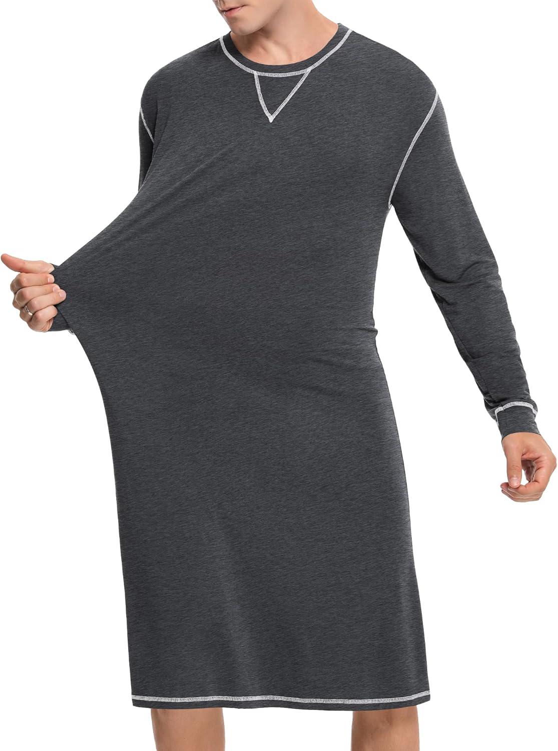 imageSWOMOG Mens Nightgown Long Sleeve Lounge Sleep Henley Shirt Pajama Big amp Tall Nightshirt Comfy Nightwear SXXLDeep Grey