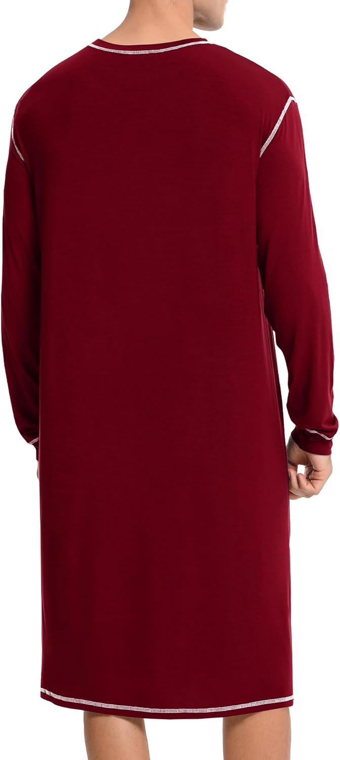 imageSWOMOG Mens Nightgown Long Sleeve Lounge Sleep Henley Shirt Pajama Big amp Tall Nightshirt Comfy Nightwear SXXLDeep Wine Red