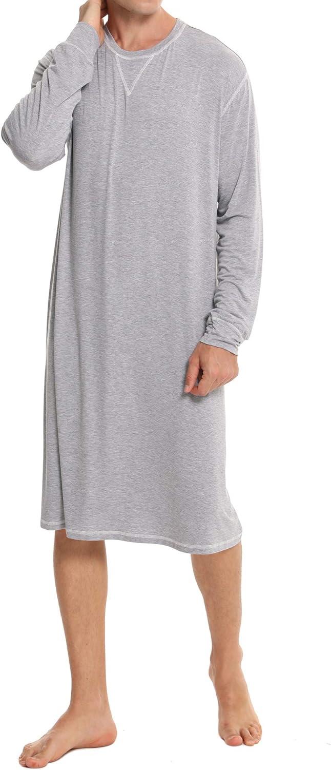 imageSWOMOG Mens Nightgown Long Sleeve Lounge Sleep Henley Shirt Pajama Big amp Tall Nightshirt Comfy Nightwear SXXLGery