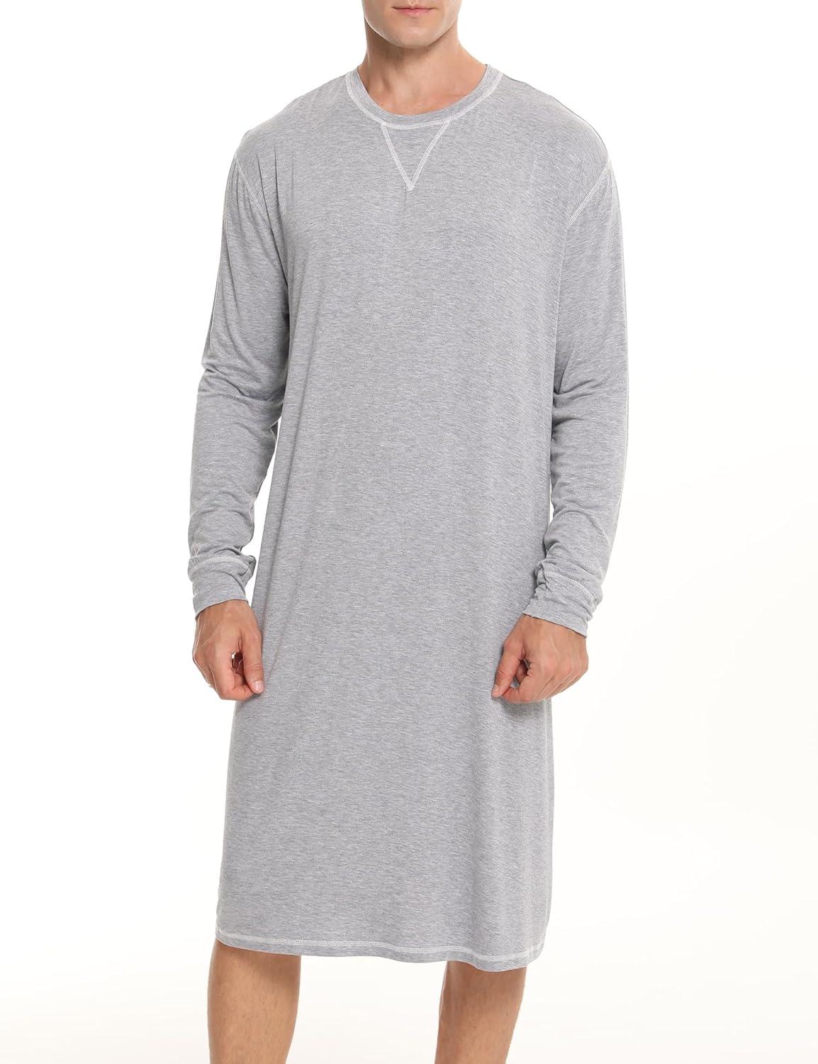 imageSWOMOG Mens Nightgown Long Sleeve Lounge Sleep Henley Shirt Pajama Big amp Tall Nightshirt Comfy Nightwear SXXLGery