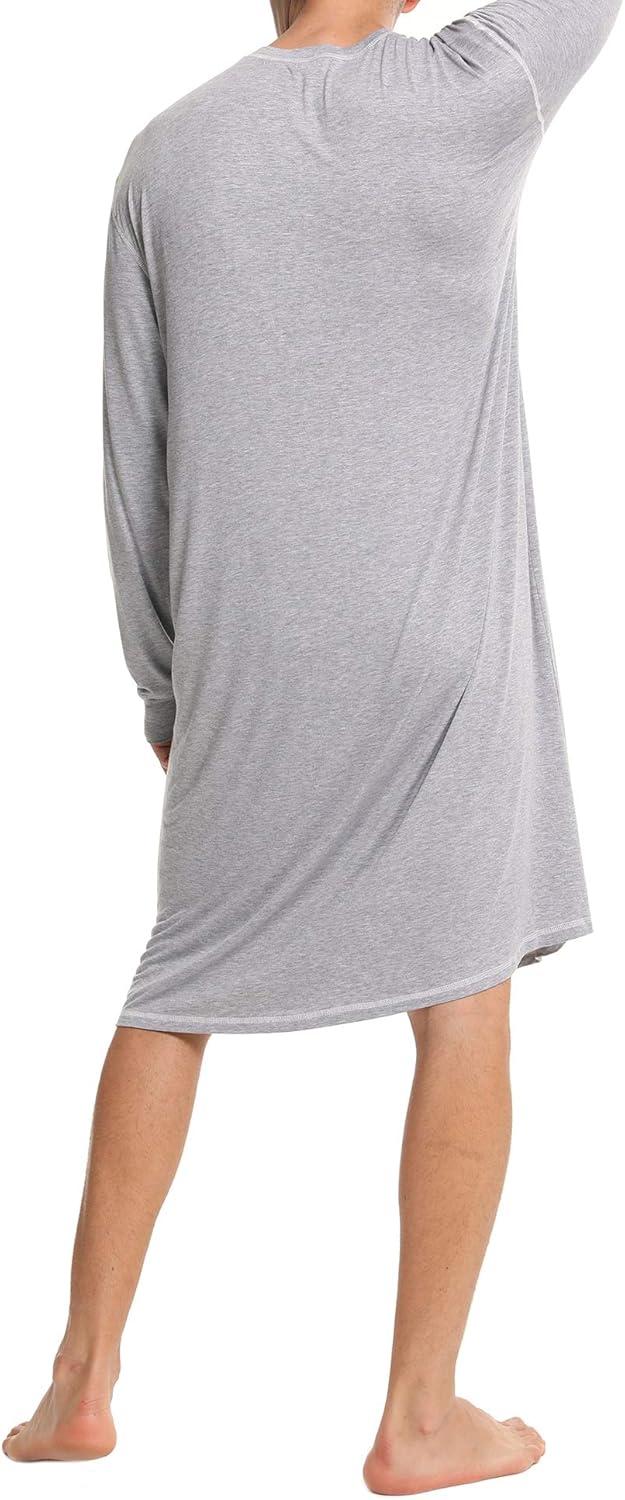 imageSWOMOG Mens Nightgown Long Sleeve Lounge Sleep Henley Shirt Pajama Big amp Tall Nightshirt Comfy Nightwear SXXLGery