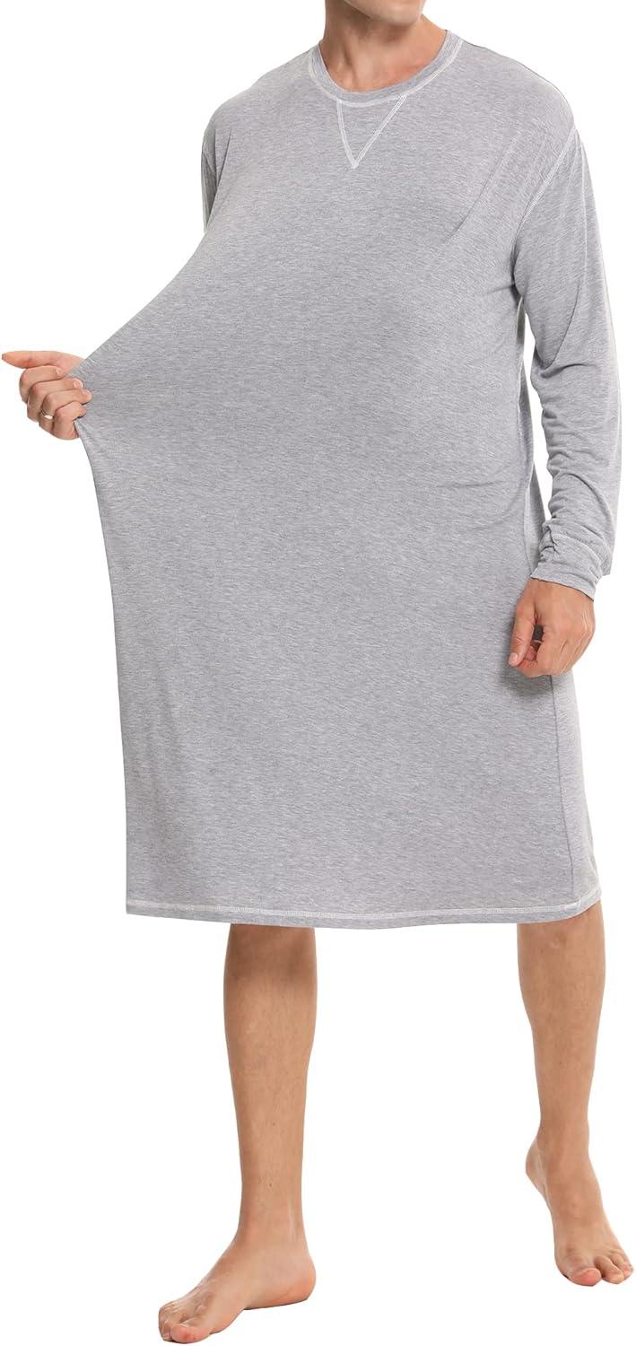 imageSWOMOG Mens Nightgown Long Sleeve Lounge Sleep Henley Shirt Pajama Big amp Tall Nightshirt Comfy Nightwear SXXLGery