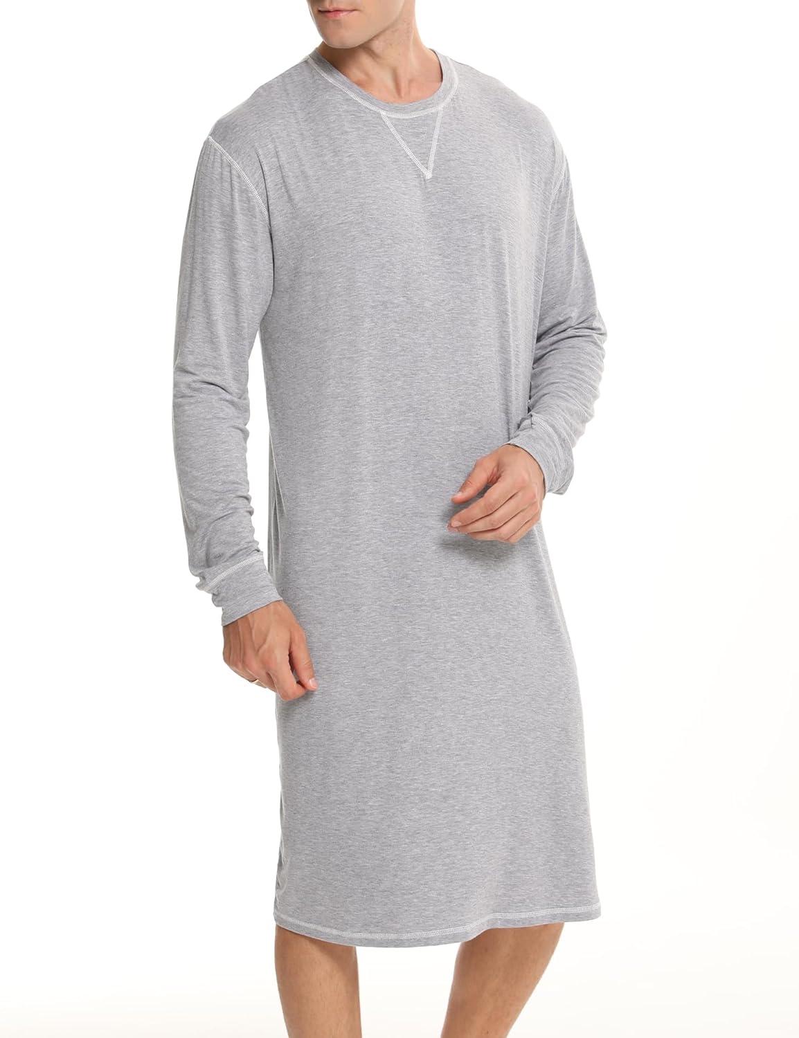 imageSWOMOG Mens Nightgown Long Sleeve Lounge Sleep Henley Shirt Pajama Big amp Tall Nightshirt Comfy Nightwear SXXLGery
