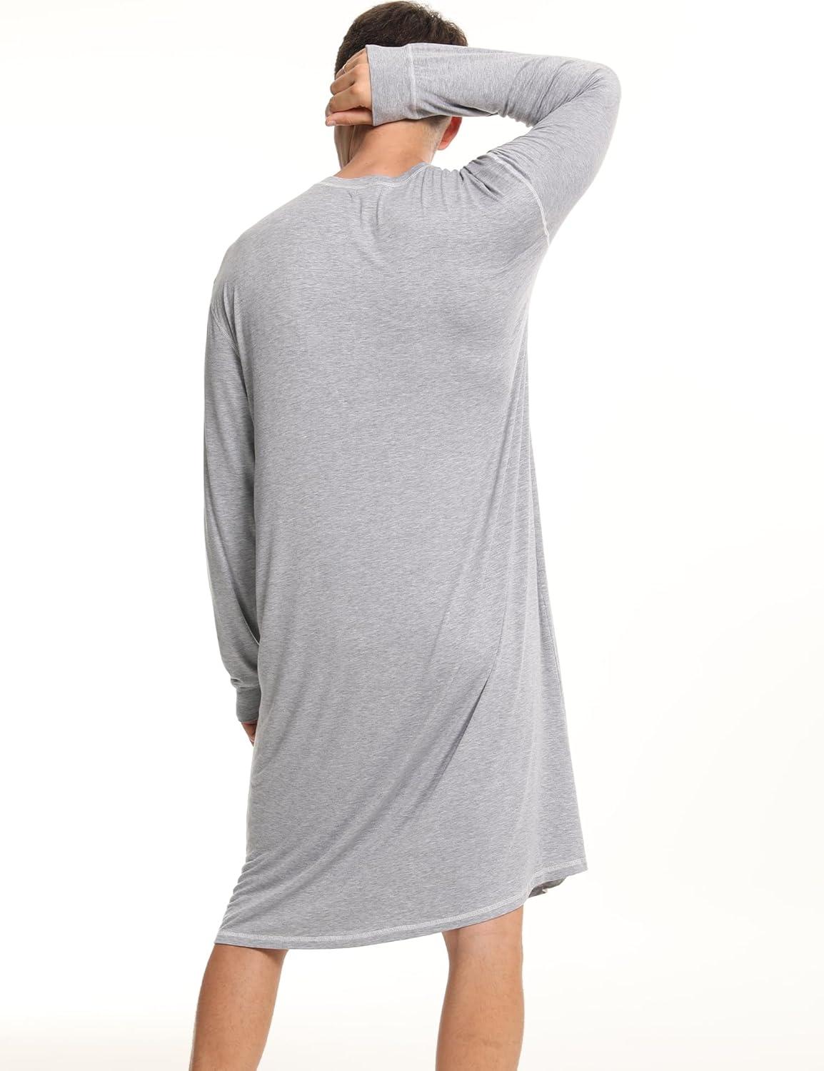 imageSWOMOG Mens Nightgown Long Sleeve Lounge Sleep Henley Shirt Pajama Big amp Tall Nightshirt Comfy Nightwear SXXLGery