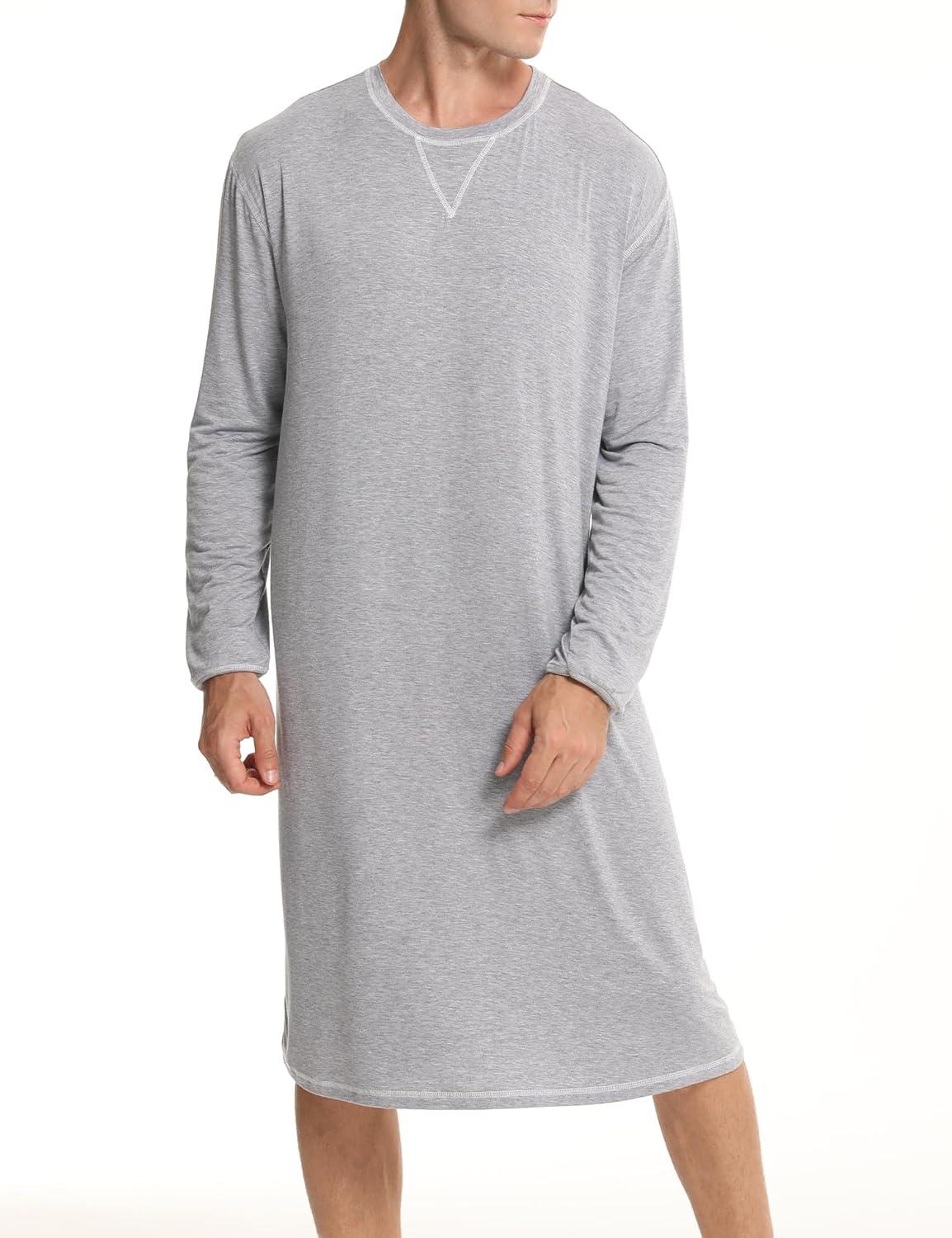 imageSWOMOG Mens Nightgown Long Sleeve Lounge Sleep Henley Shirt Pajama Big amp Tall Nightshirt Comfy Nightwear SXXLGery