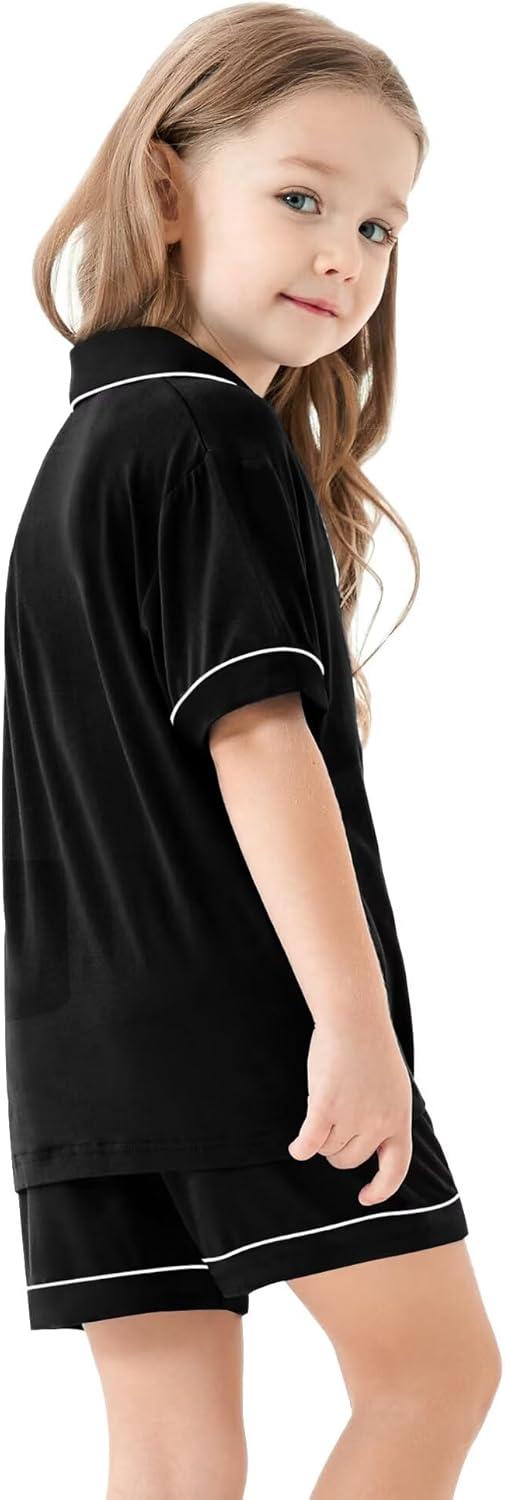 imageSWOMOG Unisex Girls Boys Soft Pajamas Set ButtonDown PJs Short Sleeve Sleepwear Toddler Cute Lounge SetsBlack