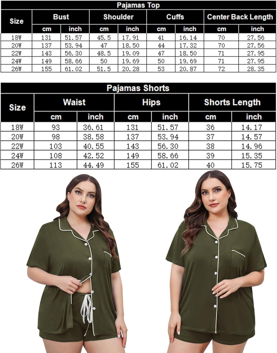 imageSWOMOG Womens Plus Size Pajamas Set Button Down Tops Short Sleeve Sleepwear Soft Pajama Shorts 2 Pcs Lounge Sets With PocketArmy Green