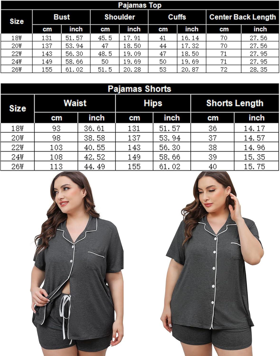 imageSWOMOG Womens Plus Size Pajamas Set Button Down Tops Short Sleeve Sleepwear Soft Pajama Shorts 2 Pcs Lounge Sets With PocketDark Gary