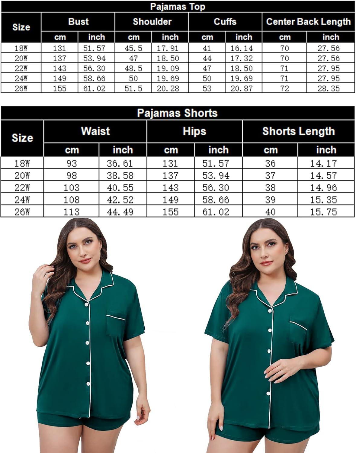 imageSWOMOG Womens Plus Size Pajamas Set Button Down Tops Short Sleeve Sleepwear Soft Pajama Shorts 2 Pcs Lounge Sets With PocketGreen