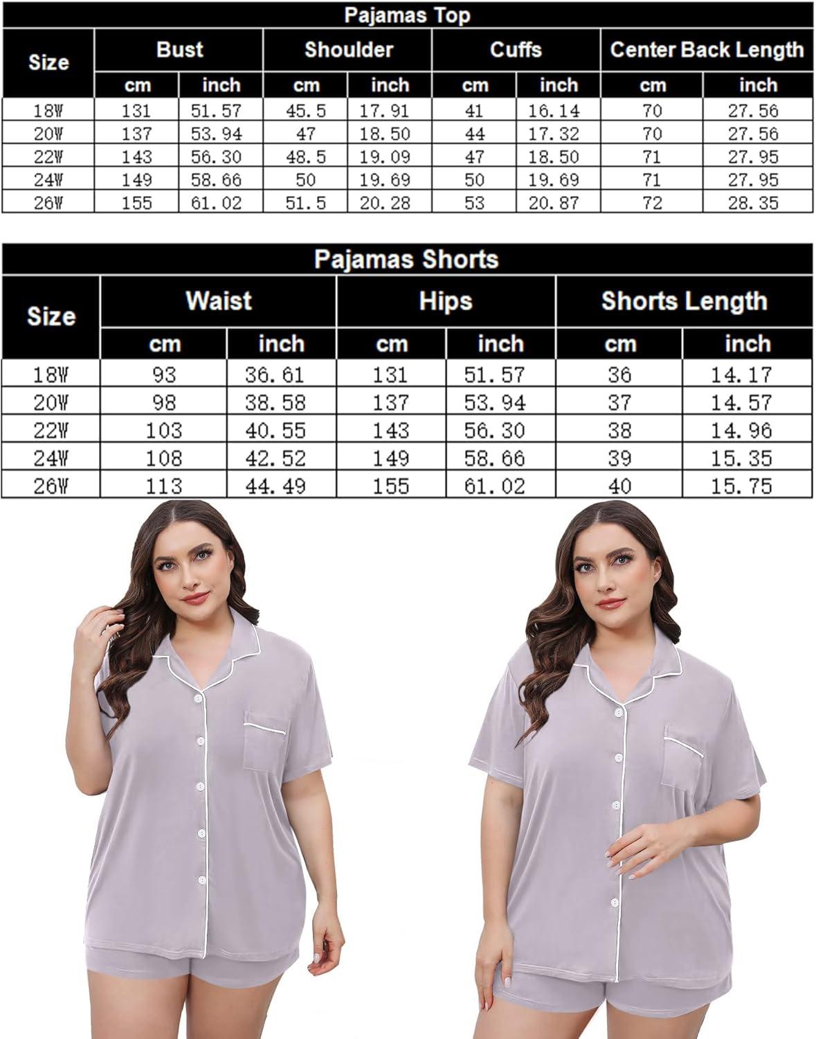 imageSWOMOG Womens Plus Size Pajamas Set Button Down Tops Short Sleeve Sleepwear Soft Pajama Shorts 2 Pcs Lounge Sets With PocketLilac
