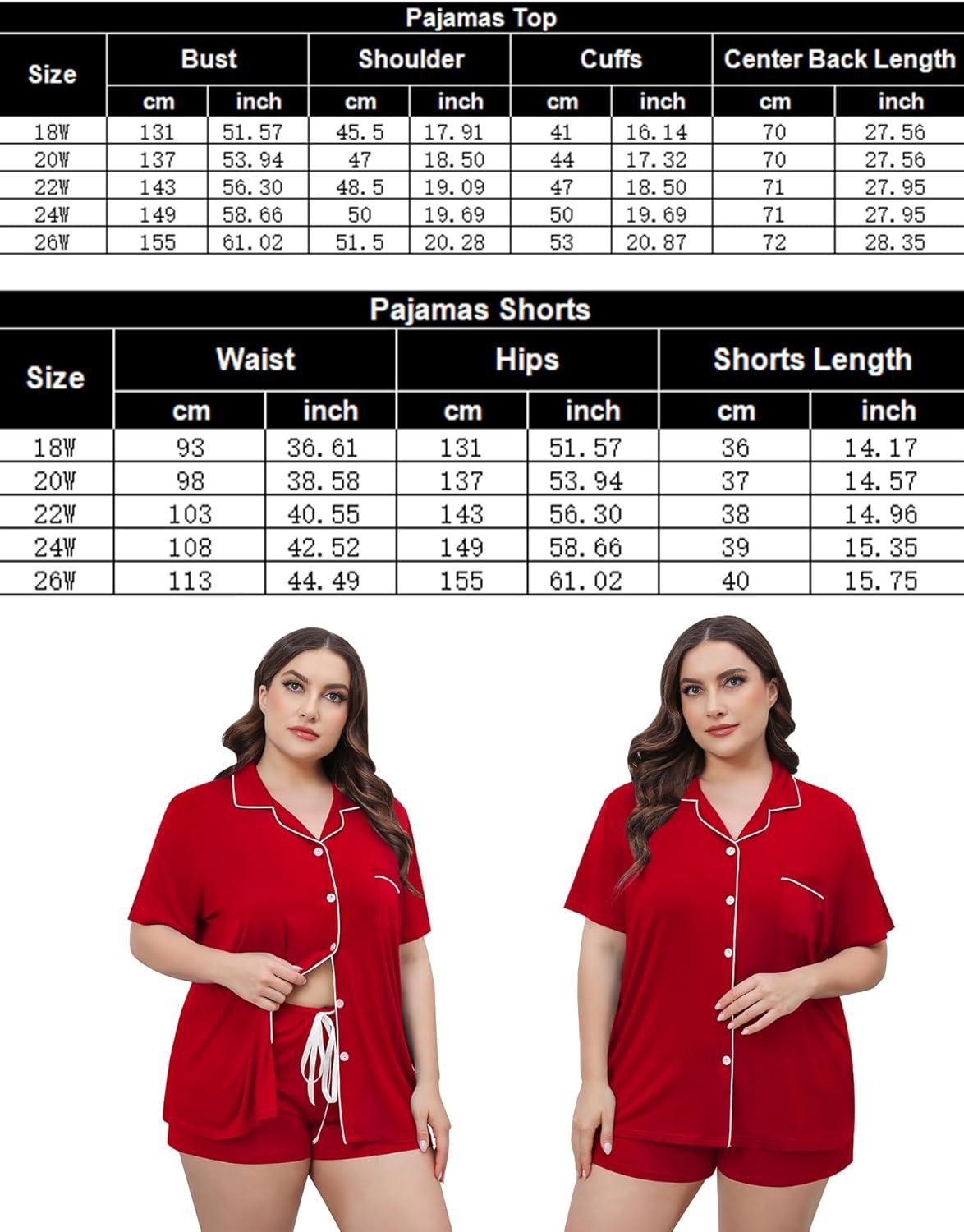 imageSWOMOG Womens Plus Size Pajamas Set Button Down Tops Short Sleeve Sleepwear Soft Pajama Shorts 2 Pcs Lounge Sets With PocketRed