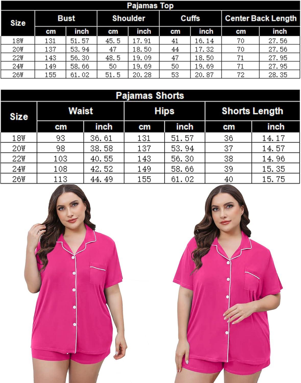 imageSWOMOG Womens Plus Size Pajamas Set Button Down Tops Short Sleeve Sleepwear Soft Pajama Shorts 2 Pcs Lounge Sets With PocketRose Red