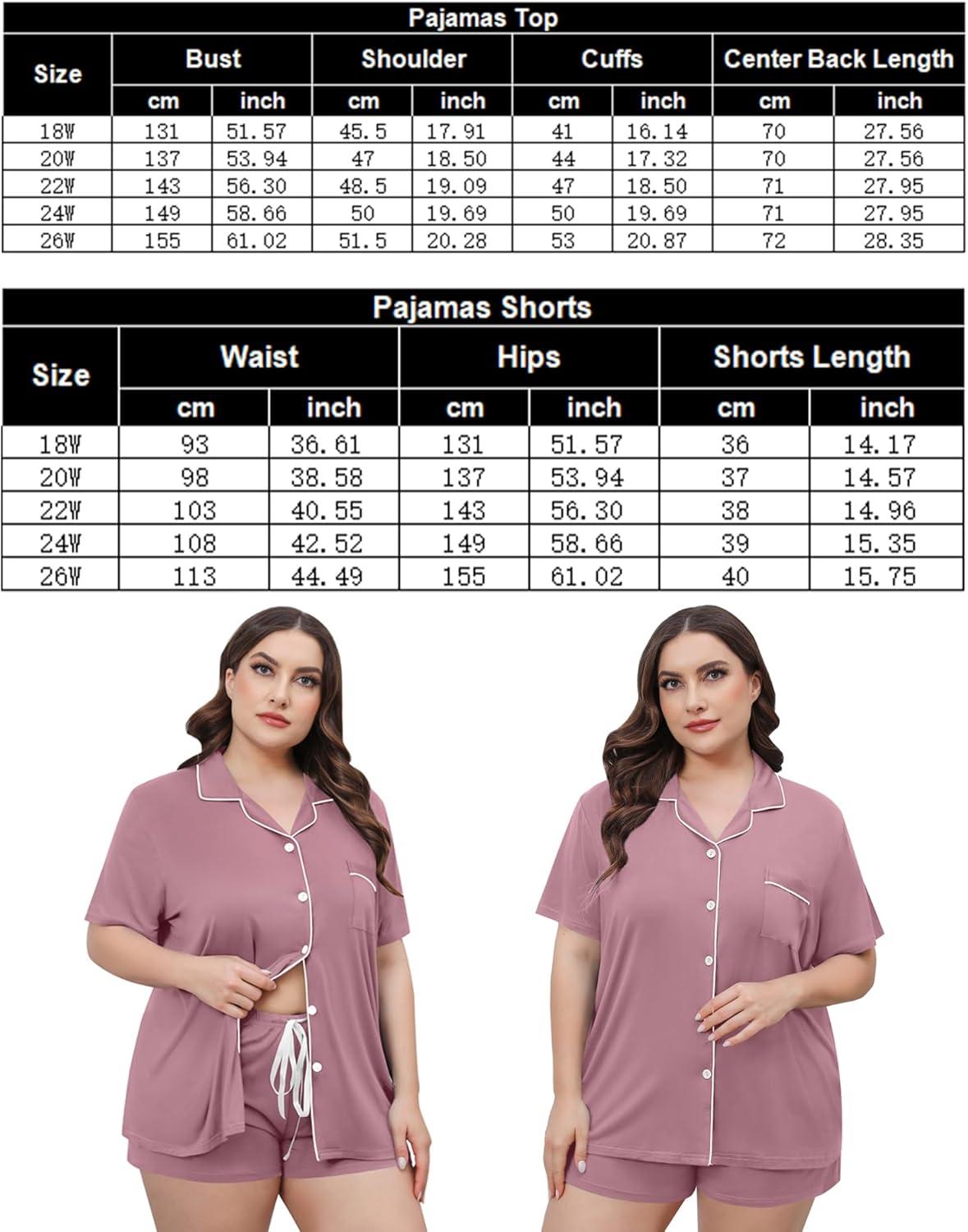 imageSWOMOG Womens Plus Size Pajamas Set Button Down Tops Short Sleeve Sleepwear Soft Pajama Shorts 2 Pcs Lounge Sets With PocketTaro Purple