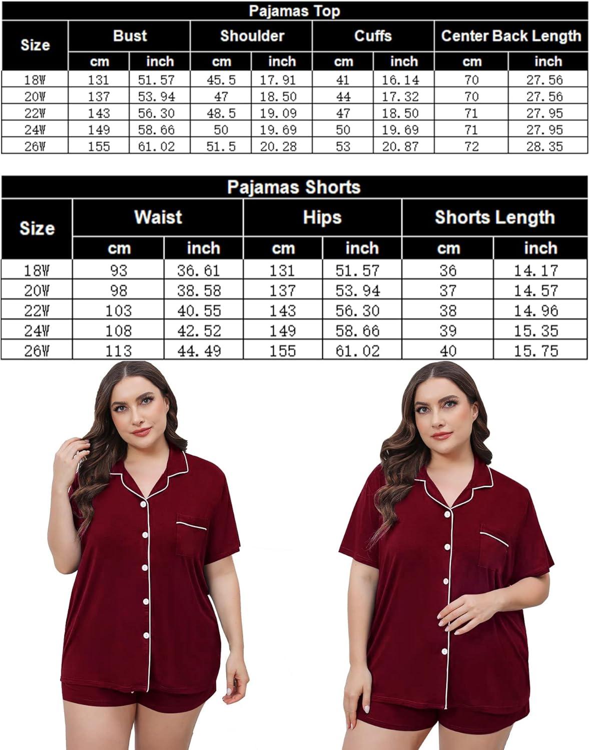 imageSWOMOG Womens Plus Size Pajamas Set Button Down Tops Short Sleeve Sleepwear Soft Pajama Shorts 2 Pcs Lounge Sets With PocketWine Red