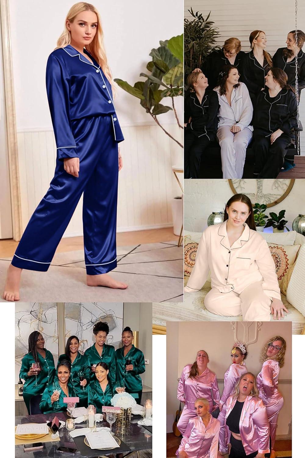imageSWOMOG Womens Plus Size Pajamas Silky Pajama Set Button Down Sleepwear Classic Silk Pj Set Ladies Two Piece Loungewear SetDark Green