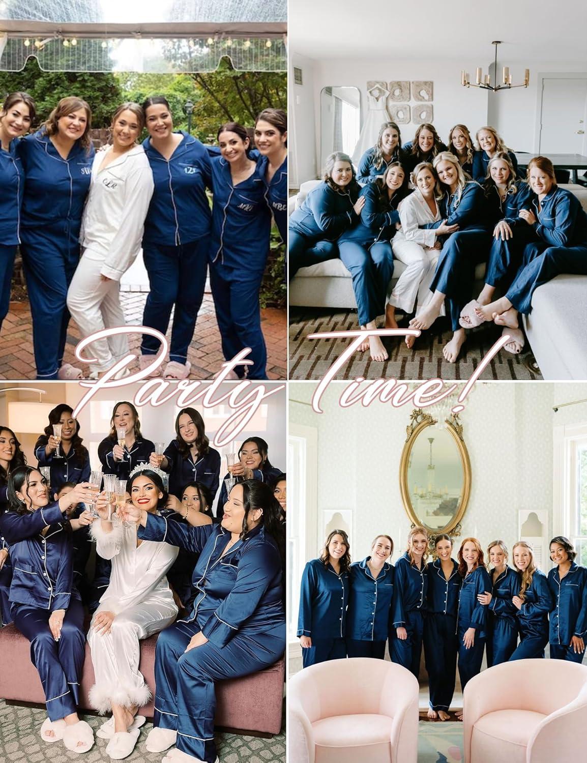 imageSWOMOG Womens Plus Size Pajamas Silky Pajama Set Button Down Sleepwear Classic Silk Pj Set Ladies Two Piece Loungewear SetNavy Blue