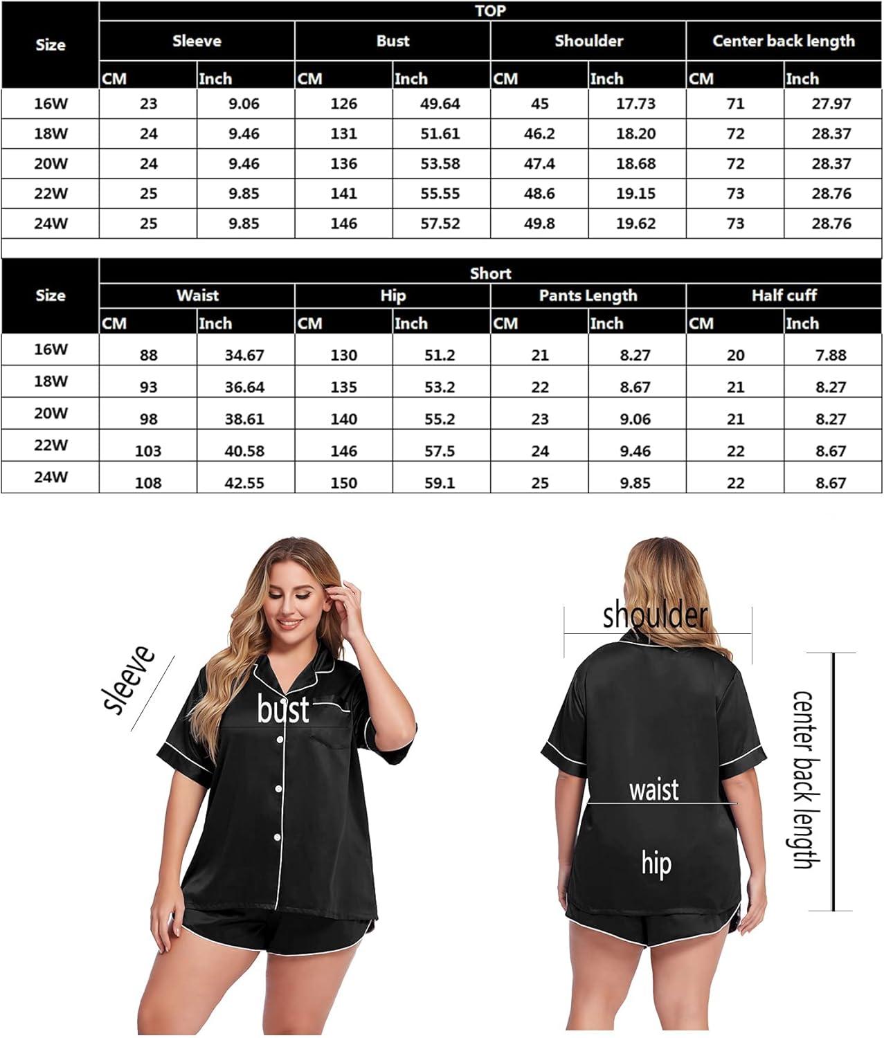 imageSWOMOG Womens Plus Size Satin Pajama Set Short Sleeve 2 piece Pj Sets Sleepwear Silk Button Down Loungewear Pjs Shorts SetBlack