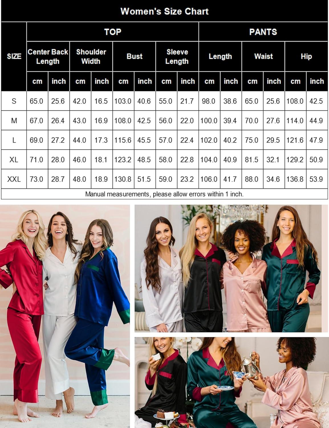 imageSWOMOG Womens Silk Satin Pajamas Set Long Sleeve Sleepwear Two Pieces Loungewear Set ButtonDown Contrast Pjs SetBlack