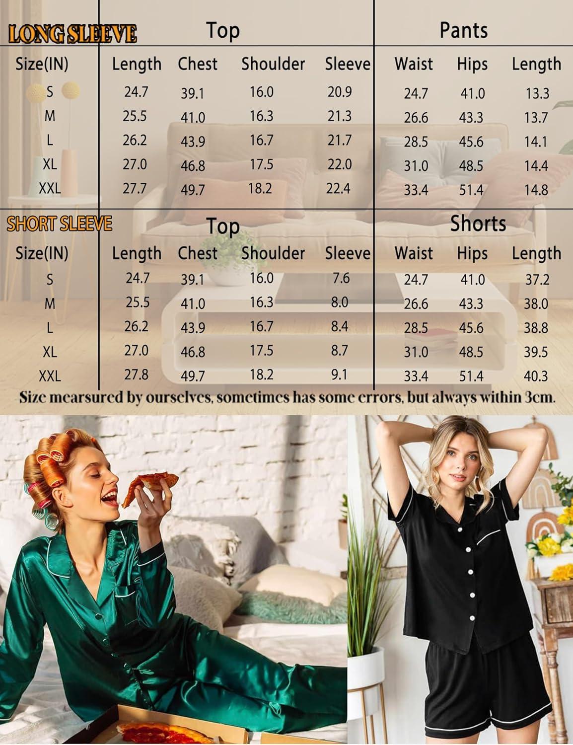 imageSWOMOG Womens Silk Satin Pajamas Sets 3pcs Short Sleeve Sleepwear Button Down Pjs Sets Loungewear Nightwear4pcsblack