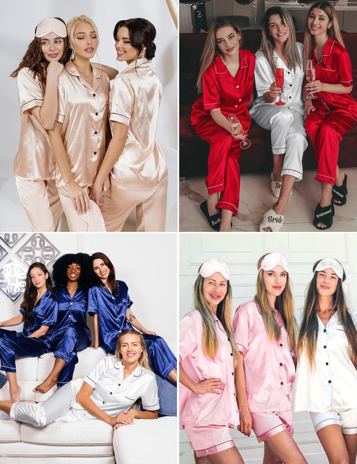 imageSWOMOG Womens Silk Satin Pajamas Sets 3pcs Short Sleeve Sleepwear Button Down Pjs Sets Loungewear NightwearWhite3pcs