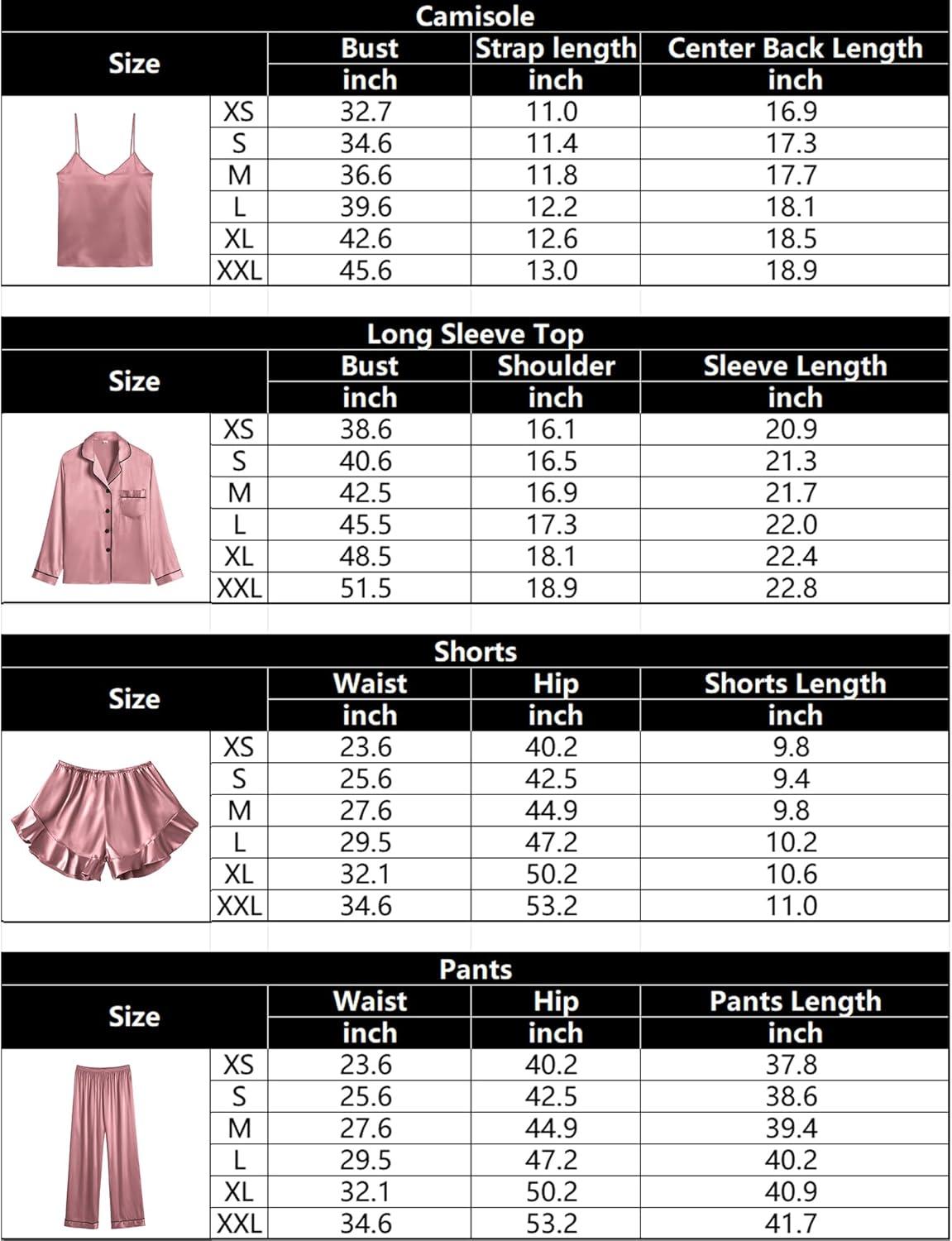 imageSWOMOG Womens Silk Satin Pajamas Sets 4pcs Loungewear Sexy Cami Shorts Set Button Down Long Sleeve Pjs SleepwearLong Sleevemisty Rose