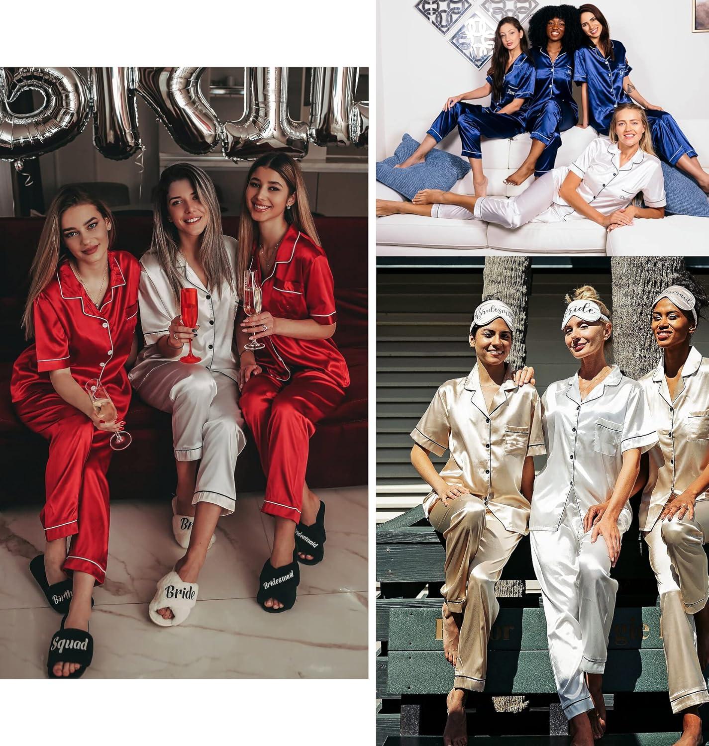 imageSWOMOG Womens Silk Satin Pajamas Sets 4pcs Loungewear Sexy Cami Shorts Set Button Down Long Sleeve Pjs SleepwearShort Sleevechampagne