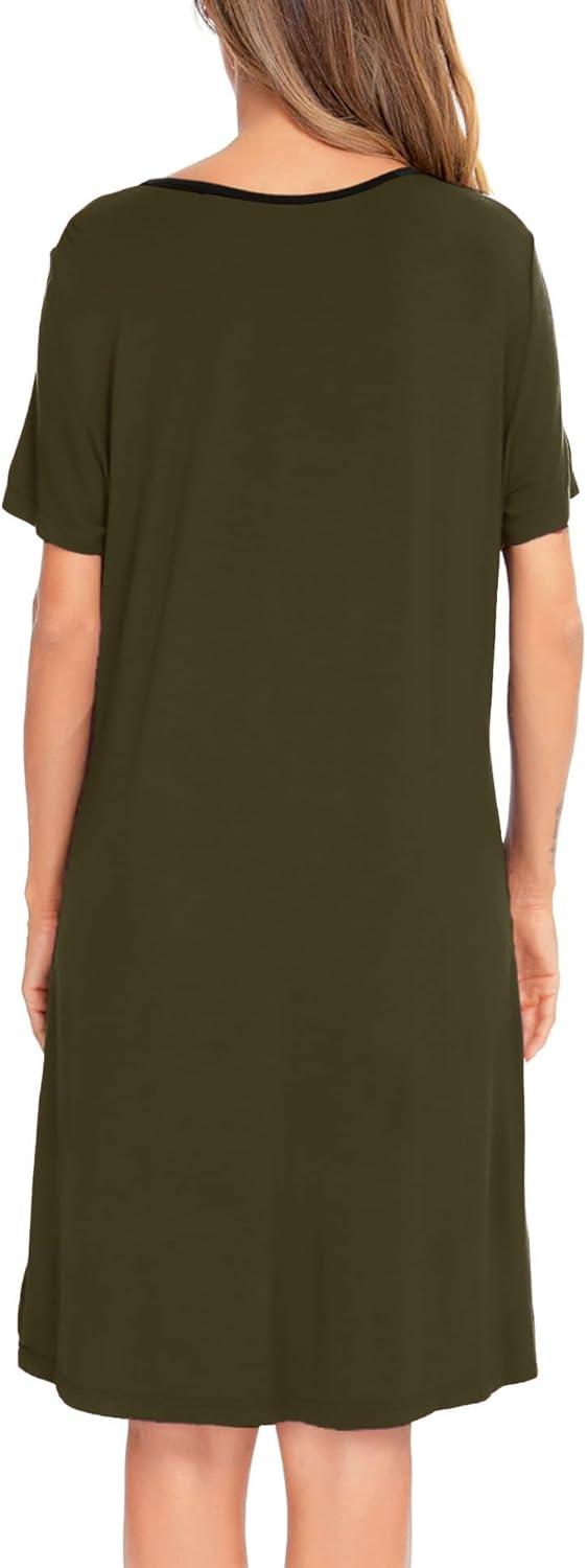 imageSWOMOG Womens Zip Up Housecoat Zipper Front Robe Lightweight Bathrobe Short Sleeve Loungewear Nightgowns with PocketsArmy Green