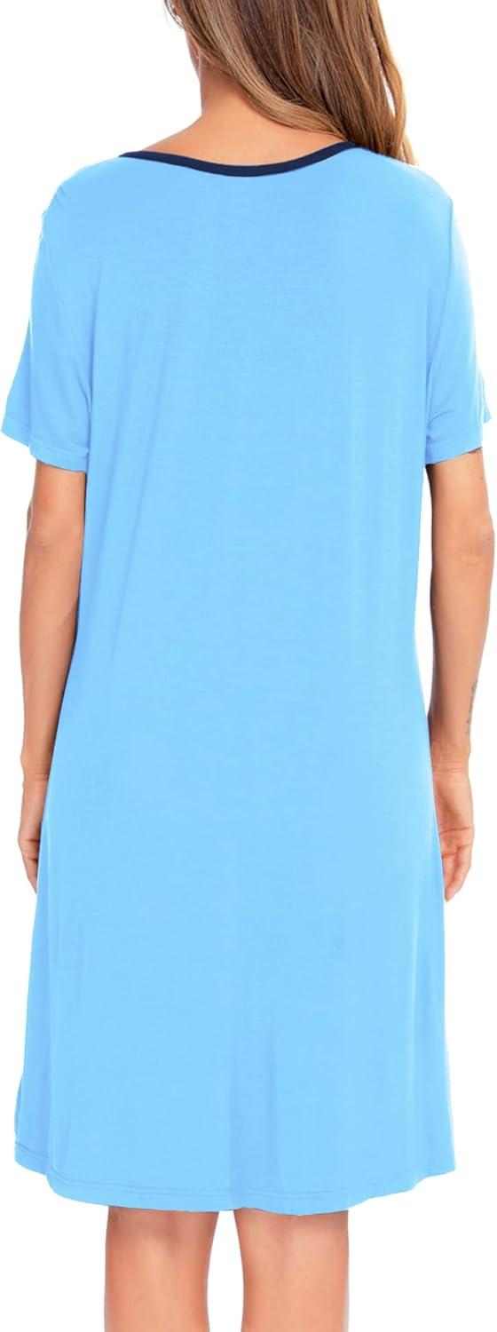imageSWOMOG Womens Zip Up Housecoat Zipper Front Robe Lightweight Bathrobe Short Sleeve Loungewear Nightgowns with PocketsLight Blue