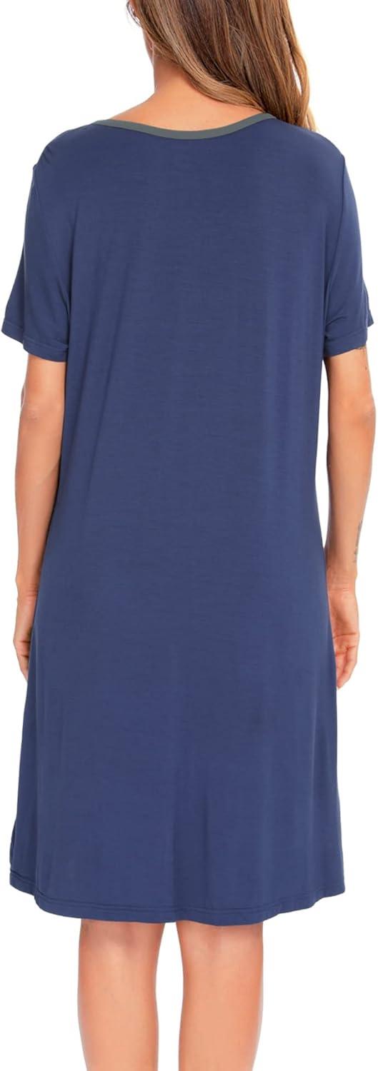 imageSWOMOG Womens Zip Up Housecoat Zipper Front Robe Lightweight Bathrobe Short Sleeve Loungewear Nightgowns with PocketsNavy Blue