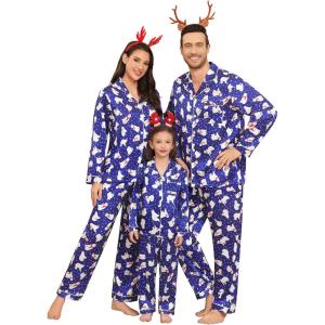 SWOMOG Family Matching Pajamas Set Silk Satin Button Down Sleepwear Long Sleeve Nightwear 2 Pcs Pj Set(Polar Bear)