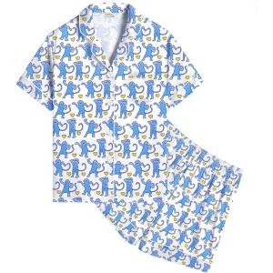 SWOMOG Kids Satin Pajamas Sets Girls Boys Button-Down Pjs Short Sleeve Silk Nightwear 2 Piece Lounge Sets(Blue Money)
