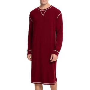 SWOMOG Mens Nightgown Long Sleeve Lounge, Sleep Henley Shirt Pajama Big & Tall Nightshirt Comfy Nightwear S-XXL(Deep Wine Red)