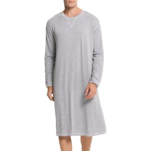 SWOMOG Mens Nightgown Long Sleeve Lounge, Sleep Henley Shirt Pajama Big & Tall Nightshirt Comfy Nightwear S-XXL(Gery)