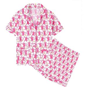 SWOMOG Unisex Girls Boys Soft Pajamas Set Button-Down PJs Short Sleeve Sleepwear Toddler Cute Lounge Sets(2 Pocket-blsuh Pink Monkey)