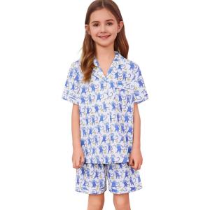 SWOMOG Unisex Girls Boys Soft Pajamas Set Button-Down PJs Short Sleeve Sleepwear Toddler Cute Lounge Sets(Blue Monkey)
